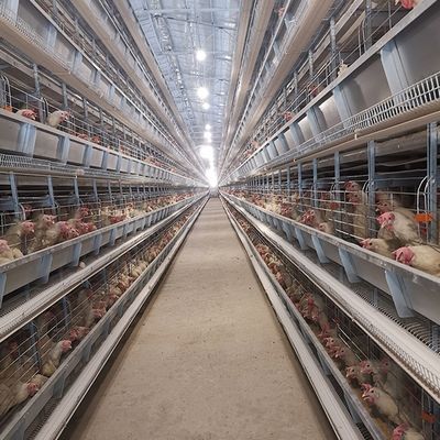 Battery Cages For Laying Hens In The Poultry Farm House Constructed With Hot-dip Galvanized Steel.